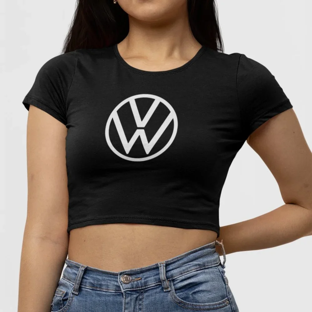 NEW VW Volkswagen Motors Logo Form Fit Crop Top Shirt BLACK - Picture 1 of 4